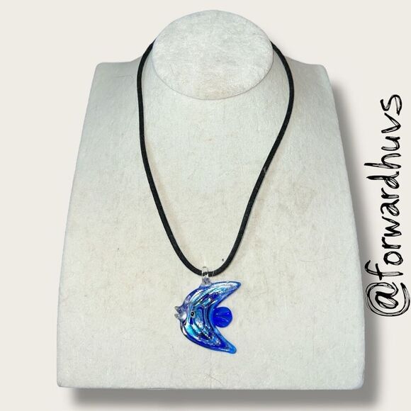Murano Style Glass Angelfish Pendant – Handmade Dichroic Jewelry - Picture 3 of 9